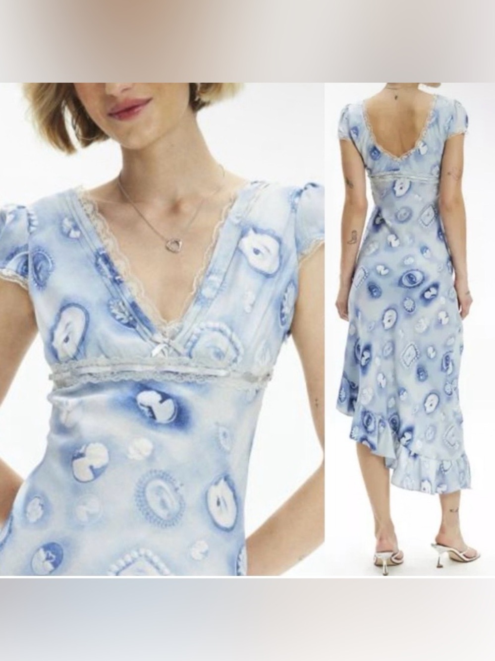 Kimchi Blue urban outfitters Cora Lace Trim Asymmetrical Midi Dress small